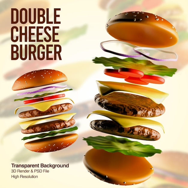 Double Cheese Burger 3D avec une image transparente