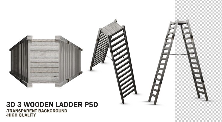 PSD double échelle en bois psd sur fond transparent modifiable