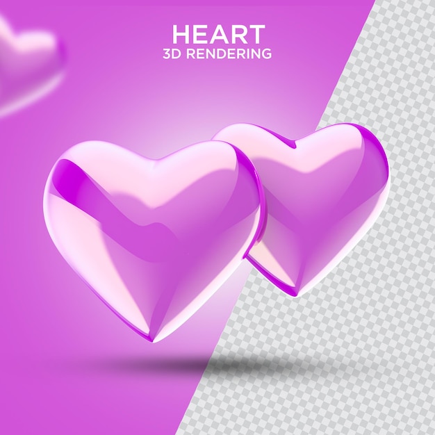 Double heart love 3d-rendering auf transparentem hintergrund