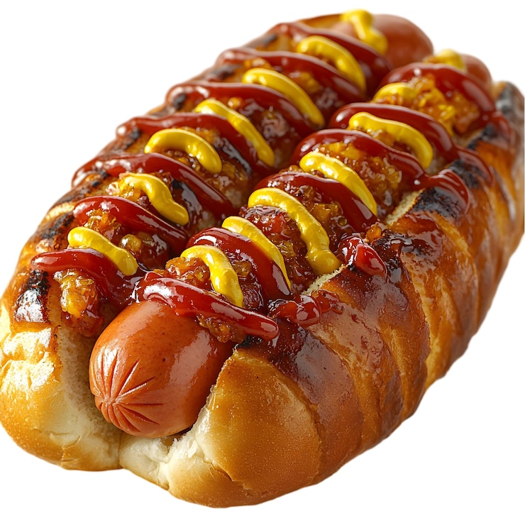 PSD double hot dog with mustard and ketchup