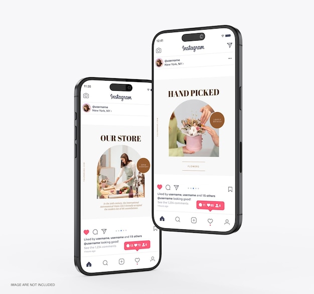 Double téléphone de maquettes de médias sociaux sur smartphone