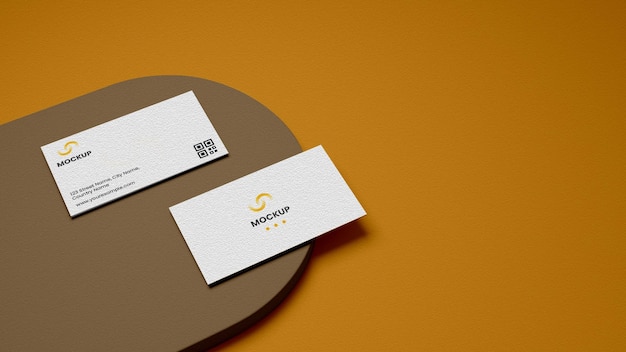 Doubleside of visiting card mockup auf braunem und orangefarbenem hintergrund