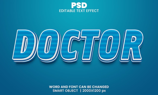 Doutor 3d efeito de texto editável PSD Premium com plano de fundo
