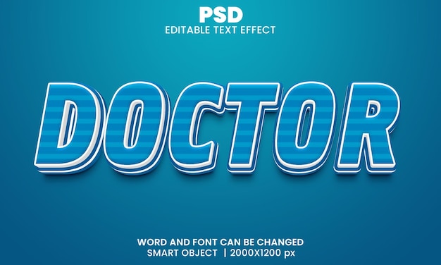 Doutor 3d efeito de texto editável psd premium com plano de fundo