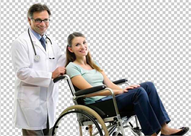 Doutor a tratar uma senhora em fundo transparente