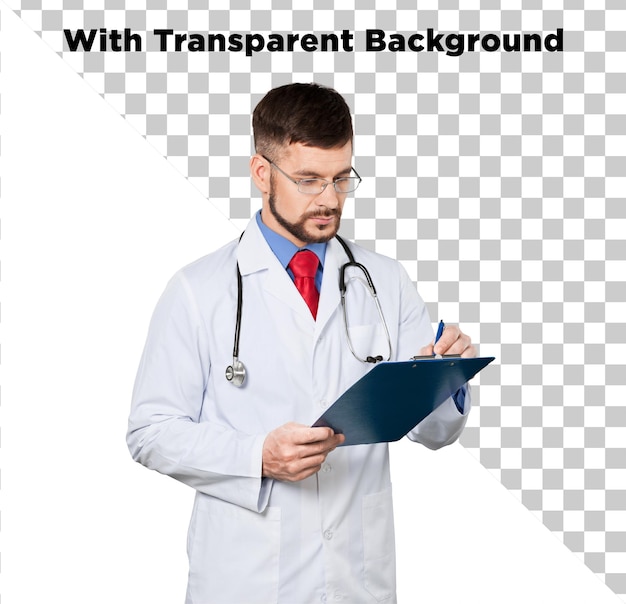 Doutor escrevendo no clipboard