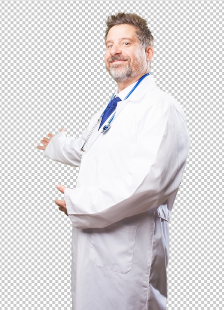 Doutor homem fazendo um gesto de boas-vindas