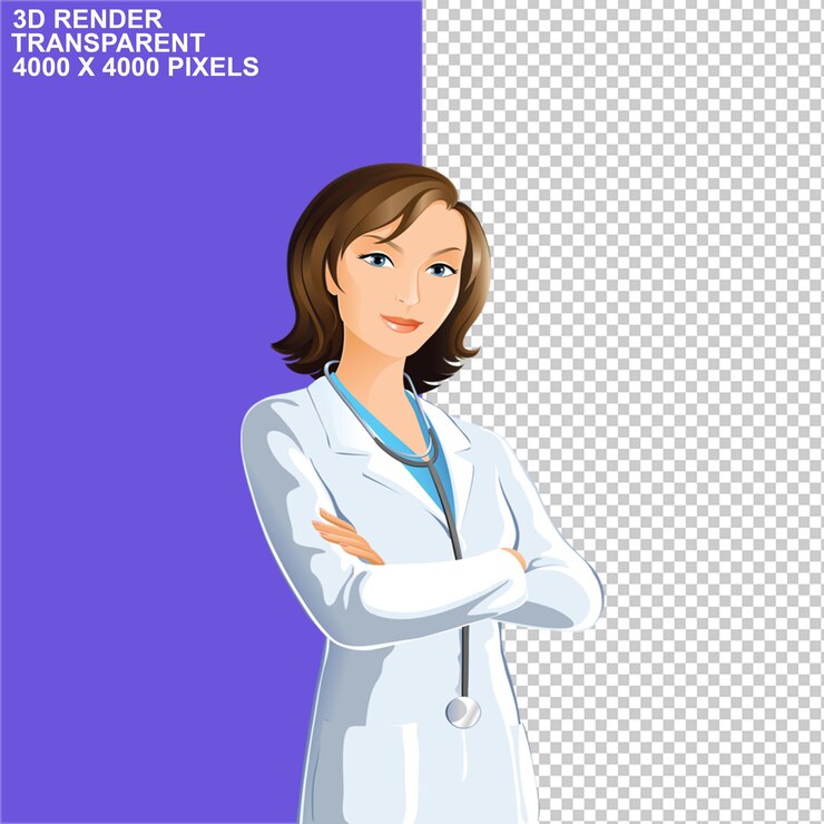 PSD doutor senhora doutor enfermeira senhora doutor com clip board braços dobráveis doutor ilustração robótico.