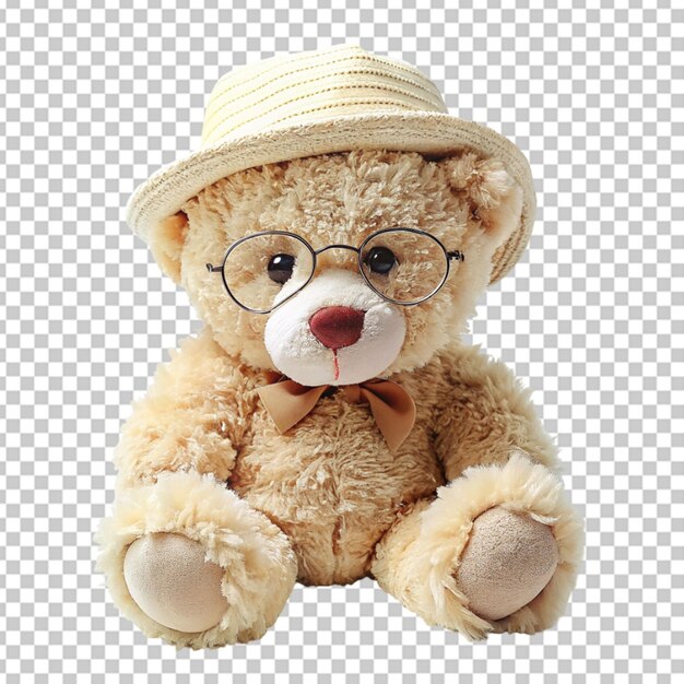 PSD un doux et beau ours en peluche portant un chapeau et des lunettes