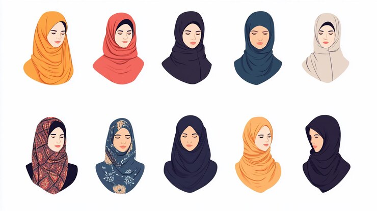 PSD douze femmes différentes portant différents hijabs