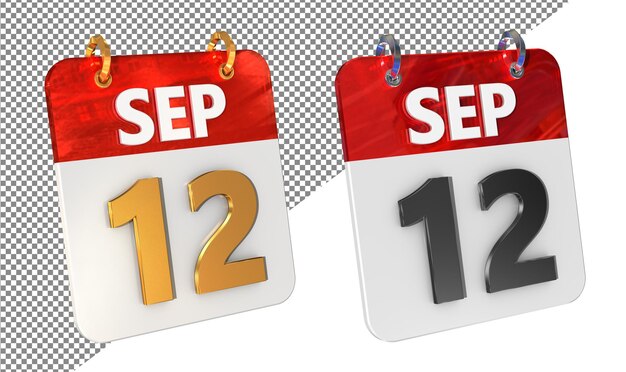 PSD douzième 12 septembre date icône 3d isolée amplificateur doré glossy rendering 3d