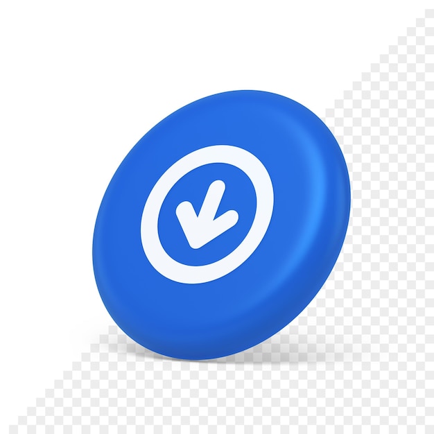 Down arrow circle frame button web interface pointer navigation app 3d isometric realistic icon