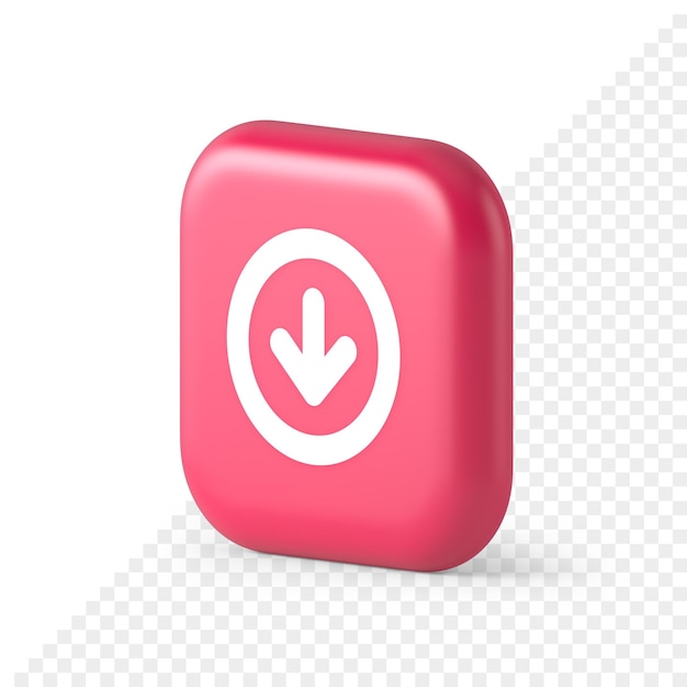 Down arrow circle frame button web interface pointer navigation app 3d realistic isometric icon
