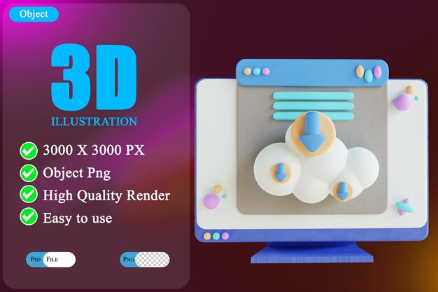 Download de computador e nuvem de ilustração 3d