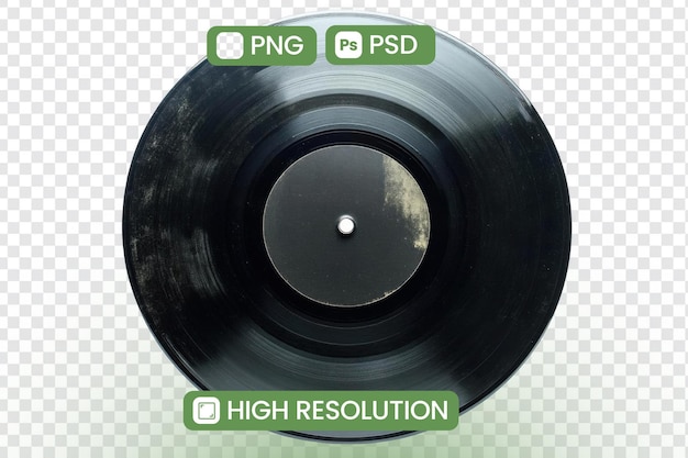 Download HighResolution Vinyl Record PNG e PSD Uno sguardo dettagliato al design e alla consistenza delle tecnologie audio vintage Esplora l'estetica retro della musica analogica con risorse grafiche gratuite
