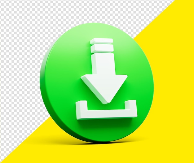 Download icona con freccia bianca verso il basso sul pulsante verde illustrazione 3d isolato