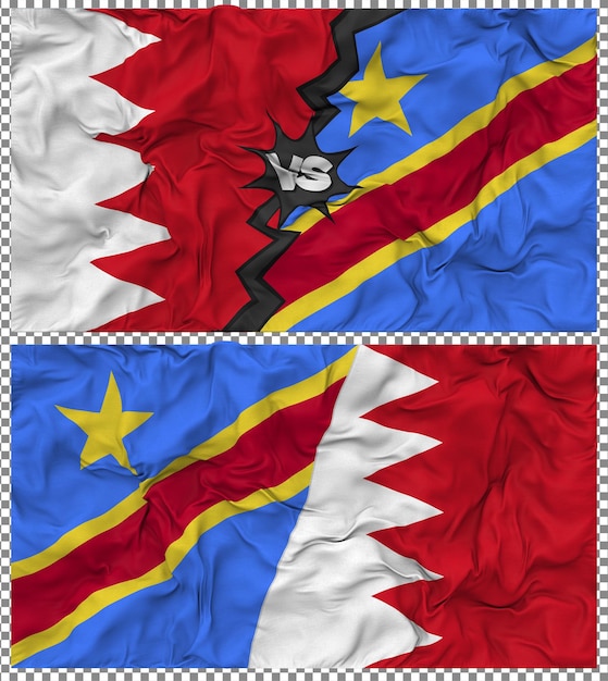 DR Kongo gegen Bahrain Halbkombinierte Flagge Stoff-Bump-Textur 3D-Rendering