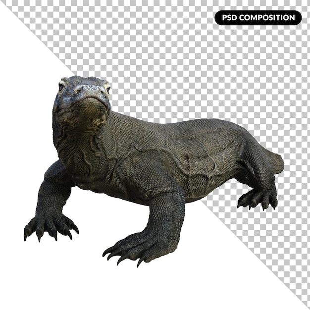 PSD dragão de komodo isolado renderização em 3d