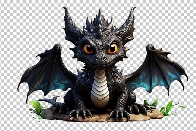 PSD dragón 3d bebé negro sobre fondo blanco.