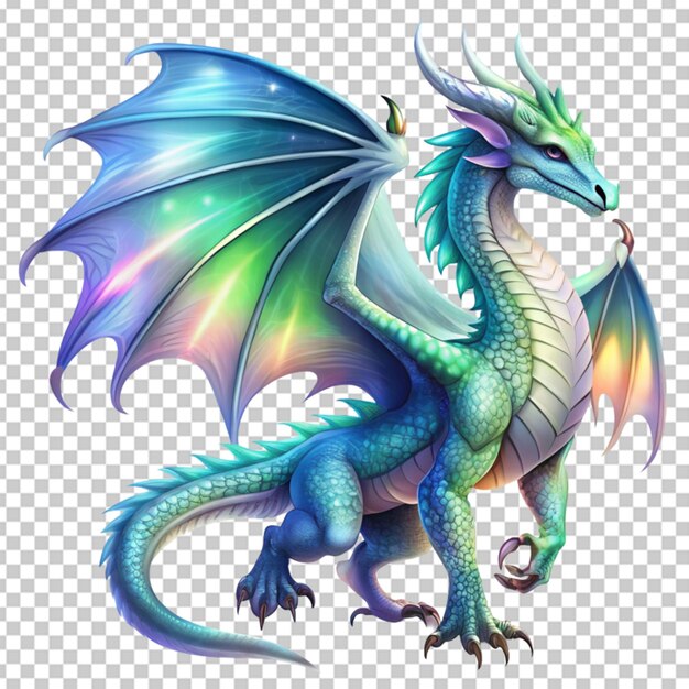 PSD dragon avec des ailes assis à l'arrière-plan transparent