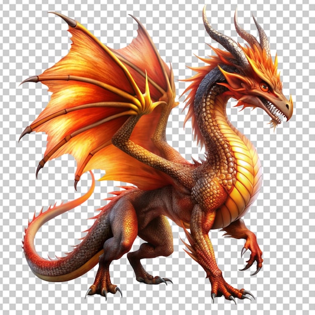 PSD dragón con alas sentado trasfondo transparente