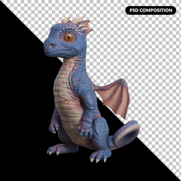 Dragón azul, aislado, 3d, interpretación