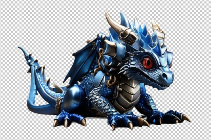 PSD un dragón azul con un ojo rojo y ojos rojos