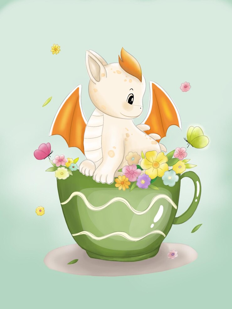 PSD dragón bebé en taza