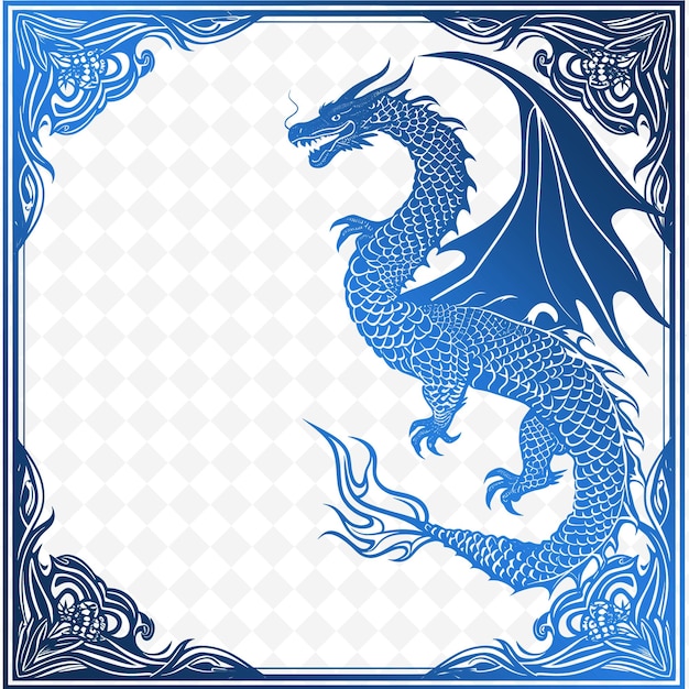 PSD un dragon bleu sur un fond bleu avec un dessin au milieu