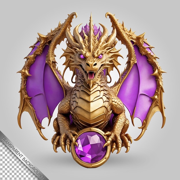 PSD un dragon avec une boule pourpre dans sa bouche