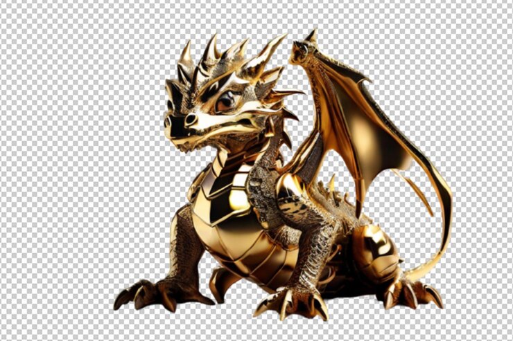 PSD un dragón con un cuerpo amarillo y un fondo negro