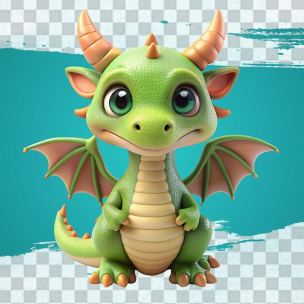 PSD un dragon de dessin animé vert sur un fond transparent