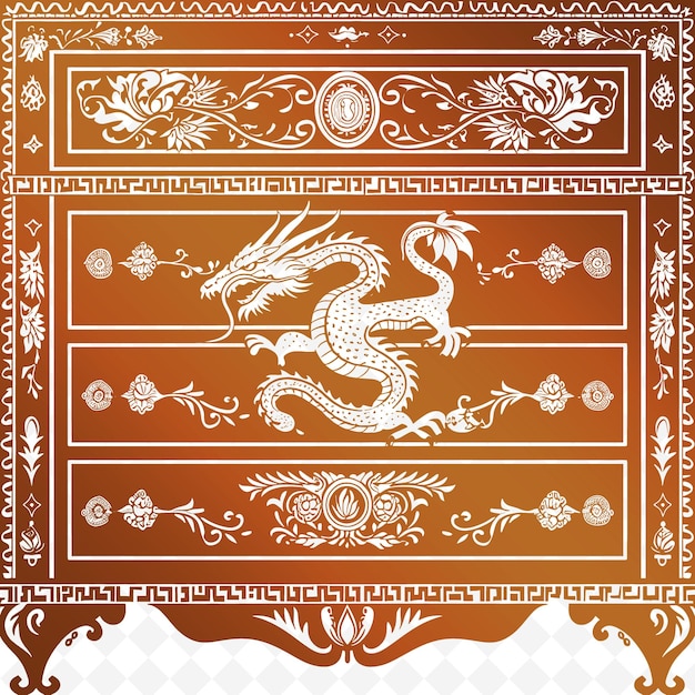 Un dragón dorado con un fondo rojo con un diseño dorado