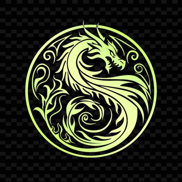 PSD un dragon doré avec un fond vert avec un motif de dragons dessus