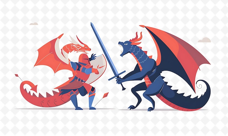 PSD un dragón y un dragón están sosteniendo una espada
