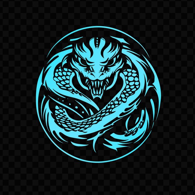 PSD un dragon avec un fond bleu et un fond noir