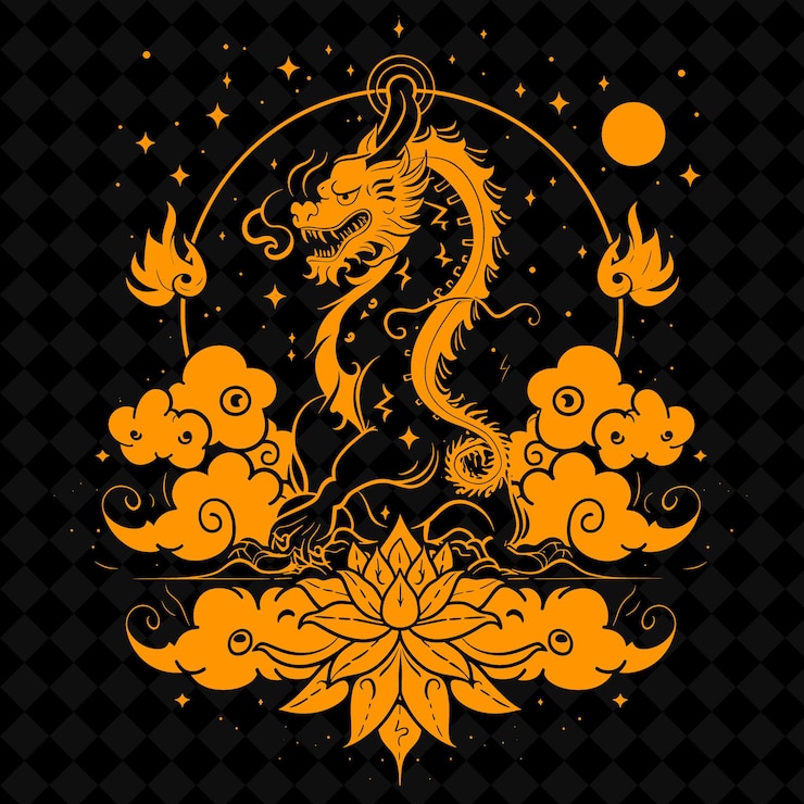 PSD un dragón con un fondo dorado y las palabras dragón en él