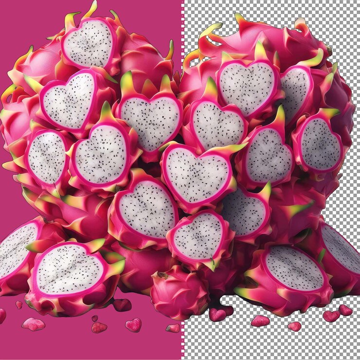 PSD dragon fruit heart of tropical bliss png