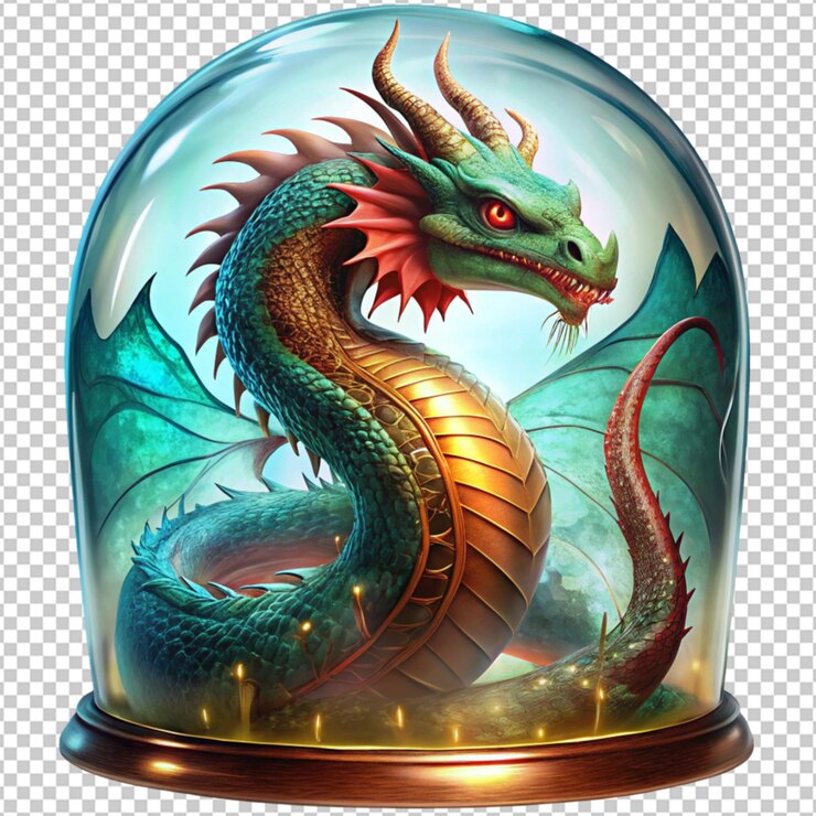 PSD un dragón hecho de vidrio transparente