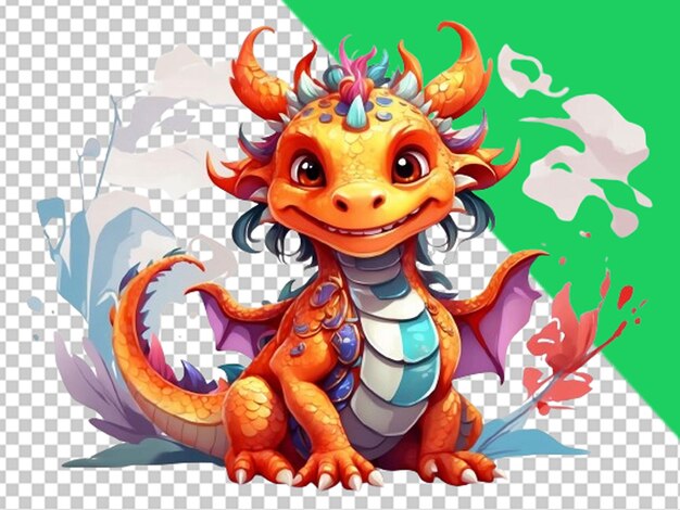 PSD un dragón de ilustración de dibujos animados en fondo blanco