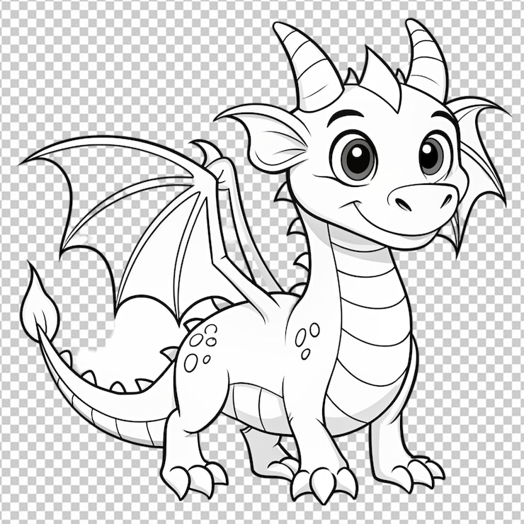 PSD dragon kid pagina da colorare libro linea arte png