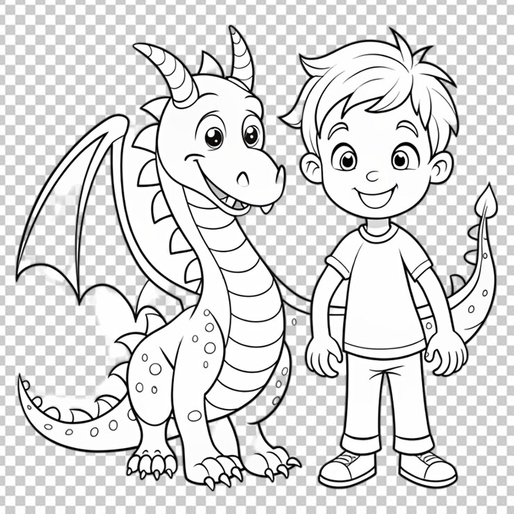 PSD dragon kid pagina da colorare libro linea arte png