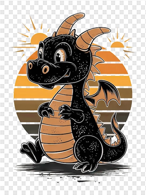 PSD un dragón negro con un sol en el fondo