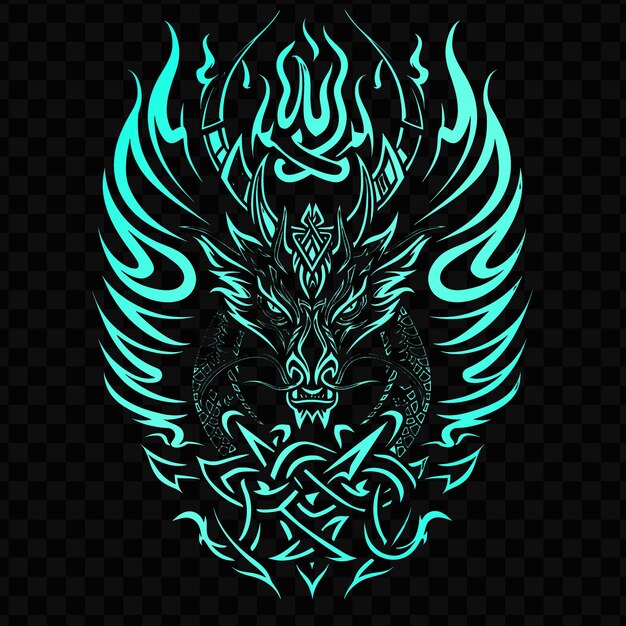 PSD un dragon noir avec un fond bleu et les mots 