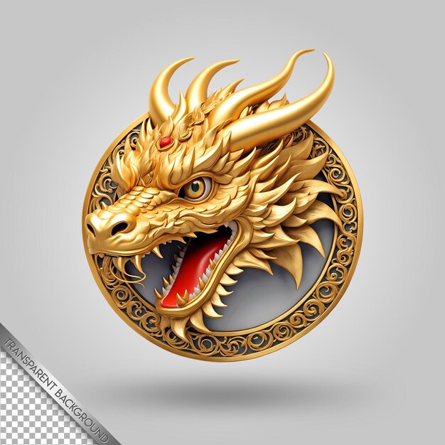 PSD un dragon d'or avec un dragon rouge dessus