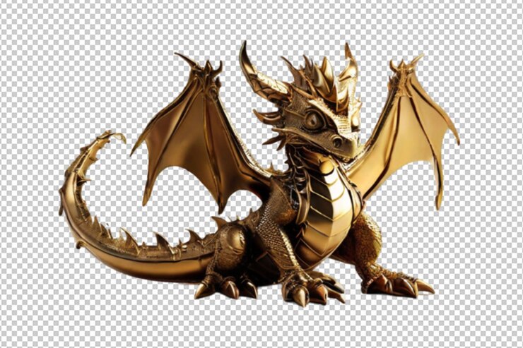 PSD un dragón de oro con un corazón en la cabeza