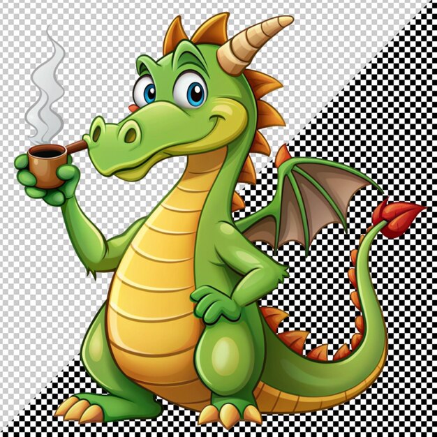 PSD un dragón con una pipa de humo en un fondo transparente