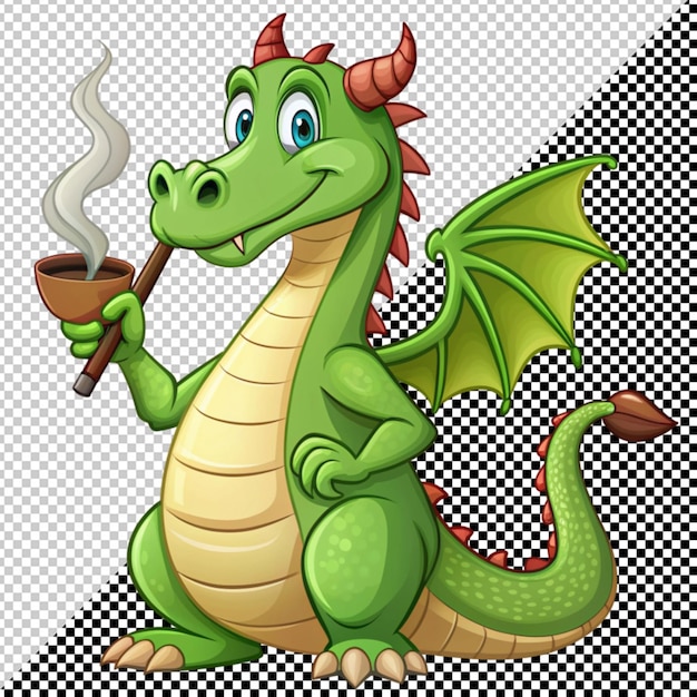 PSD un dragon avec une pipe à fumer sur un fond transparent