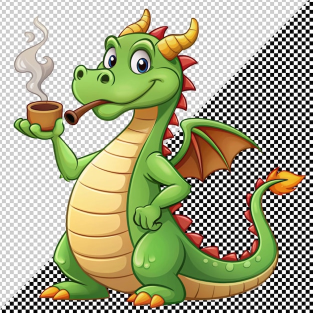 PSD un dragon avec une pipe à fumer sur un fond transparent