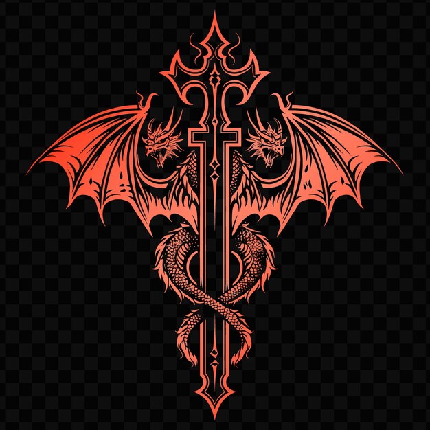 PSD un dragón rojo con una espada en un fondo negro